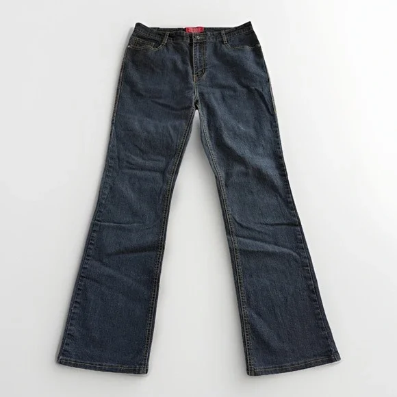 JeanBay Womens 10 Y2K Dark Wash Jeans Embroidered Back Pockets Straight - Picture 2 of 10